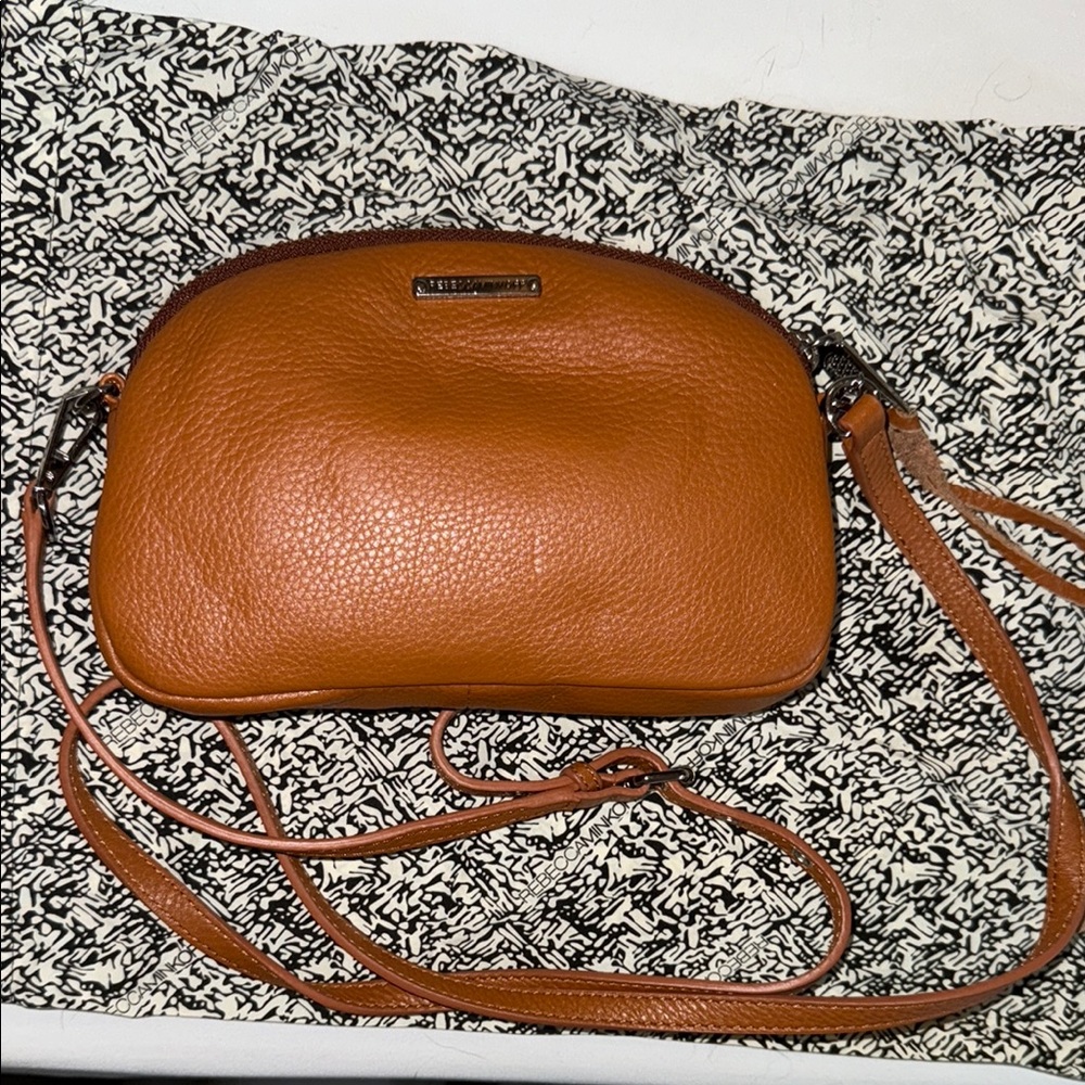 REBECCA MINKOFF Pebbled Leather Brown Crossbody Bag with Adjustable Straps